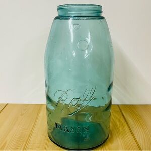 Vintage Blue Ball Mason Jar Bubbles Air Bubbles No Lid 1900s 3-L Glass Jar